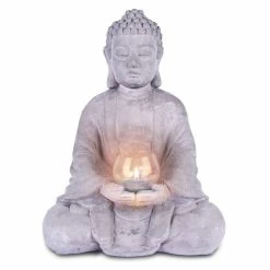 KANTE 14.17 in. H Gray Cement Meditating Buddha Garden Statue Tealight Candle Holder Ornament -KANTE Sales kante garden statues sx20200179 1f 1000