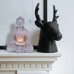 KANTE 14.17 in. H Gray Cement Meditating Buddha Garden Statue Tealight Candle Holder Ornament -KANTE Sales kante garden statues sx20200179 4f 1000
