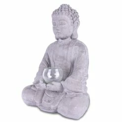 KANTE 14.17 in. H Gray Cement Meditating Buddha Garden Statue Tealight Candle Holder Ornament -KANTE Sales kante garden statues sx20200179 fa 1000