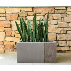 KANTE 31 in and 23 in. L Rectangular Lodgepole Concrete/Fiberglass Indoor Outdoor Elegant Long Planters (Set of 2) -KANTE Sales lodgepole kante plant pots osf0219ab c81051 4f 1000