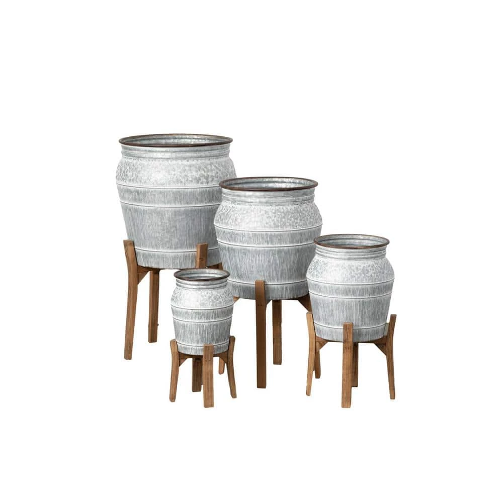 SULLIVANS Multi-Color Metal Planter On Stand (Set of 4) 3 SULLIVANS Multi-Color Metal Planter On Stand (Set of 4)