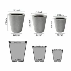 KANTE Large, Medium, Small Round Natural Finish Lightweight Concrete and Weather Resistant Fiberglass Planters (Set of 3) -KANTE Sales natural concrete kante plant pots rc0154bcd c80021 4f 1000