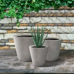 KANTE Large, Medium, Small Round Natural Finish Lightweight Concrete and Weather Resistant Fiberglass Planters (Set of 3) -KANTE Sales natural concrete kante plant pots rc0154bcd c80021 76 1000
