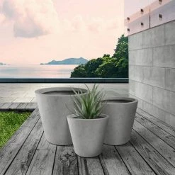 KANTE Large, Medium, Small Round Natural Finish Lightweight Concrete and Weather Resistant Fiberglass Planters (Set of 3) -KANTE Sales natural concrete kante plant pots rc0154bcd c80021 c3 1000