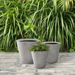 KANTE Large, Medium, Small Round Natural Finish Lightweight Concrete and Weather Resistant Fiberglass Planters (Set of 3) -KANTE Sales natural concrete kante plant pots rc0154bcd c80021 fa 1000
