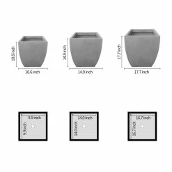 KANTE Square Natural Finish Lightweight Concrete & Weather Resistant Fiberglass Planters with Drainage Holes (Set of 3) -KANTE Sales natural concrete kante plant pots rf0126abc c80021 4f 1000