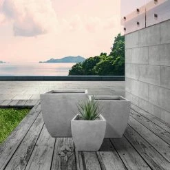 KANTE Square Natural Finish Lightweight Concrete & Weather Resistant Fiberglass Planters with Drainage Holes (Set of 3) -KANTE Sales natural concrete kante plant pots rf0126abc c80021 c3 1000