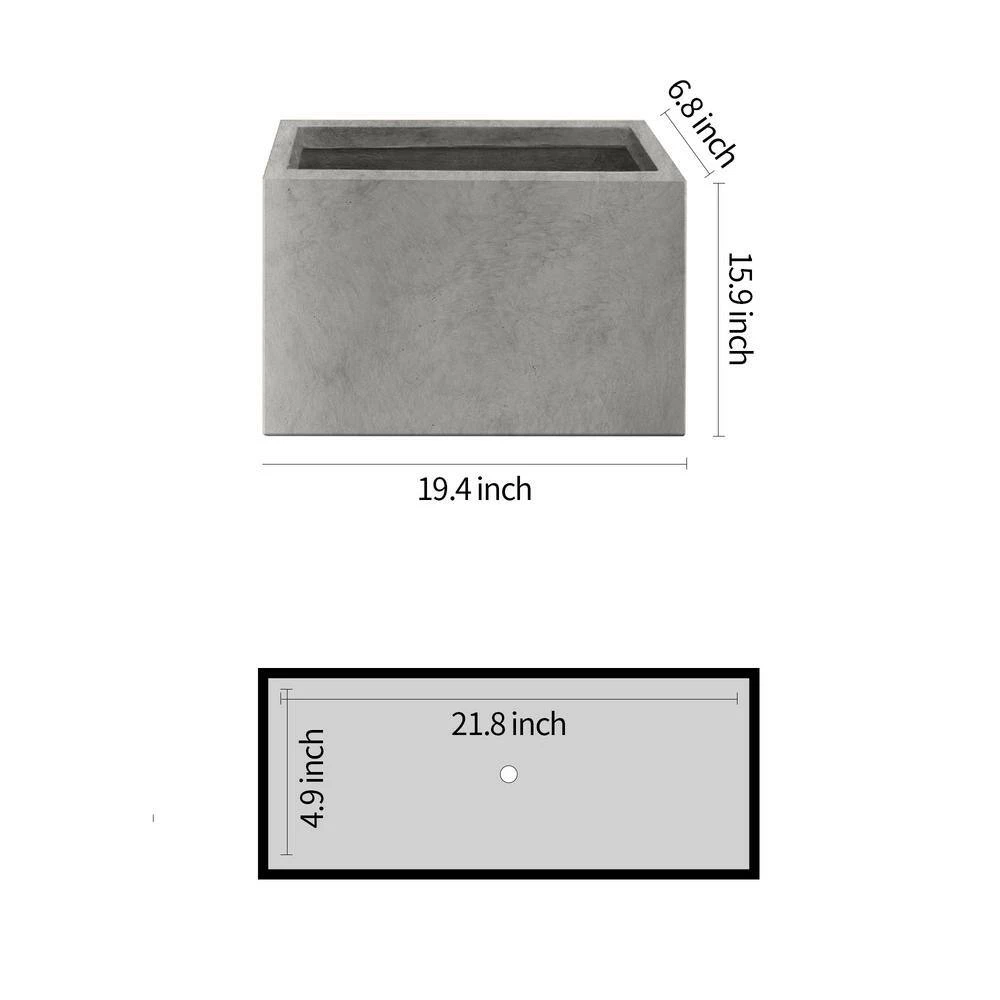 KANTE 6.89"W x 19.49"L x 15.94"H Rectangular Natural Finish Lightweight Concrete and Fiberglass Long Planter w/ Drainage Hole 6 KANTE 6.89"W x 19.49"L x 15.94"H Rectangular Natural Finish Lightweight Concrete and Fiberglass Long Planter w/ Drainage Hole - Image 4