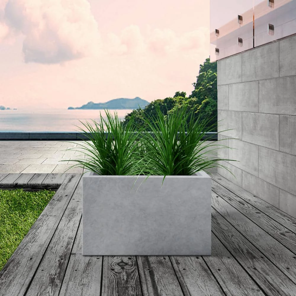 KANTE 6.89"W x 19.49"L x 15.94"H Rectangular Natural Finish Lightweight Concrete and Fiberglass Long Planter w/ Drainage Hole 5 KANTE 6.89"W x 19.49"L x 15.94"H Rectangular Natural Finish Lightweight Concrete and Fiberglass Long Planter w/ Drainage Hole - Image 3