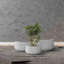 KANTE 21.6", 16.9", and 12.5"W Round Natural Concrete Elegant Planters, Set of 3 Outdoor Indoor Seamless w/ Drainage Hole -KANTE Sales natural concrete kante plant pots rf2015021abc c80021 44 1000