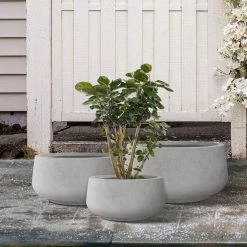 KANTE 21.6", 16.9", and 12.5"W Round Natural Concrete Elegant Planters, Set of 3 Outdoor Indoor Seamless w/ Drainage Hole -KANTE Sales natural concrete kante plant pots rf2015021abc c80021 76 1000