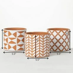 SULLIVANS Geometric Print Terracotta Pot - Set of 3 9 SULLIVANS Geometric Print Terracotta Pot - Set of 3 -KANTE Sales orange and white patterned sullivans plant pots cmt1200 1f 1000