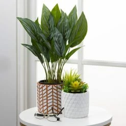 SULLIVANS Geometric Print Terracotta Pot - Set of 3 8 SULLIVANS Geometric Print Terracotta Pot - Set of 3 -KANTE Sales orange and white patterned sullivans plant pots cmt1200 4f 1000