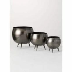 SULLIVANS Pewter Metal Pot With Feet (Set of 3) -KANTE Sales pewter sullivans plant pots met1626 1f 1000