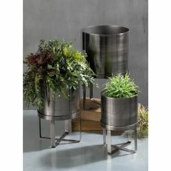 SULLIVANS Pewter Metal Planter With Stand (Set of 3) 8 SULLIVANS Pewter Metal Planter With Stand (Set of 3) -KANTE Sales pewter sullivans plant pots met1627 4f 1000