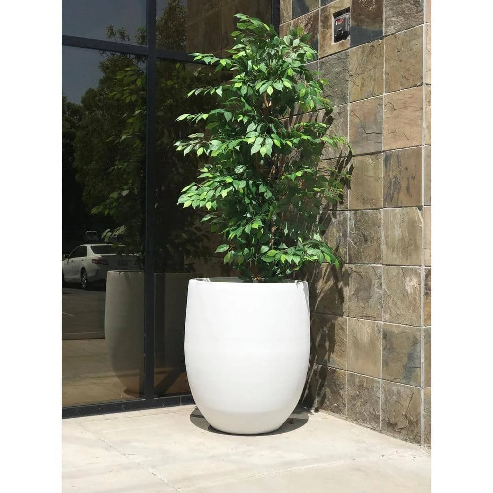 KANTE 21.7 in. H Round Pure White Concrete Indoor Outdoor Modern Tall Planter 8 KANTE 21.7 in. H Round Pure White Concrete Indoor Outdoor Modern Tall Planter - Image 6