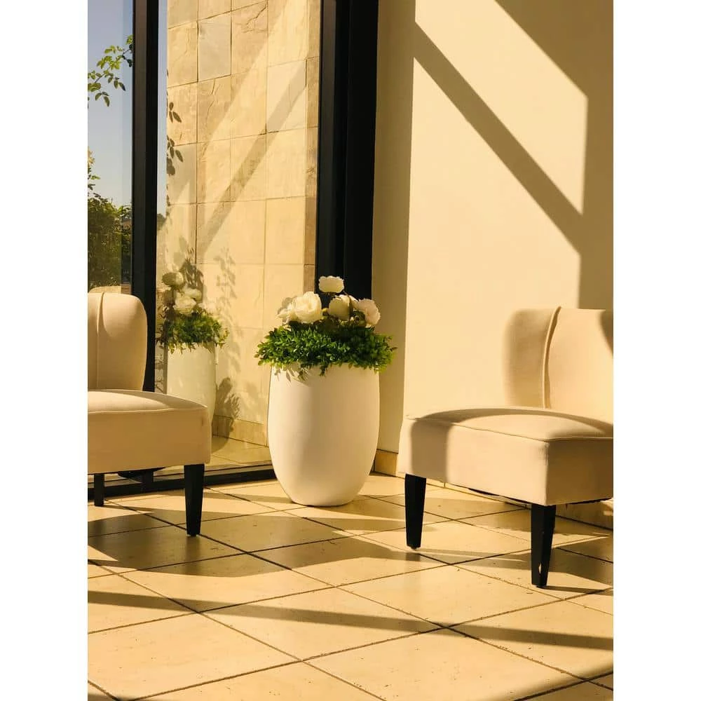 KANTE 21.7 in. H Round Pure White Concrete Indoor Outdoor Modern Tall Planter 10 KANTE 21.7 in. H Round Pure White Concrete Indoor Outdoor Modern Tall Planter - Image 8