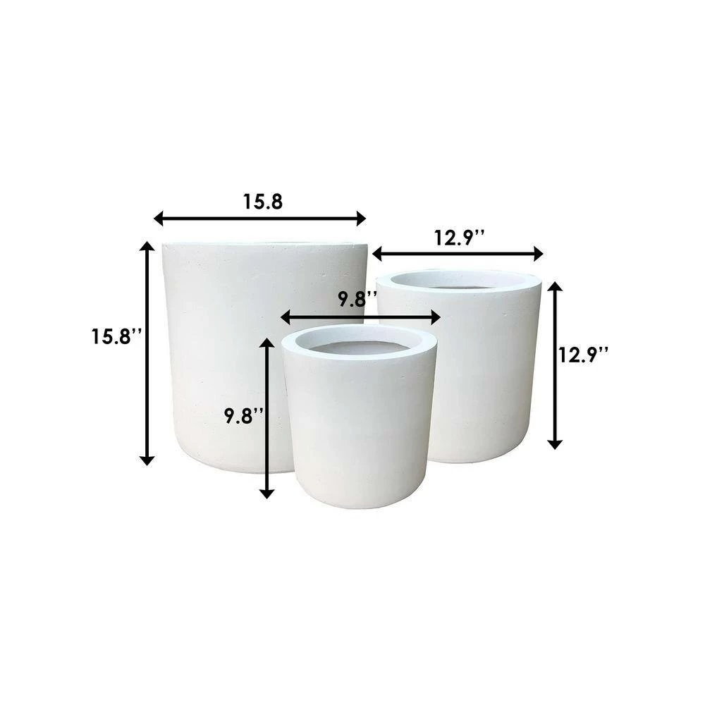 KANTE 15.8 in. x 12.9 in. & 9.8 in. W Round Pure White Concrete/Fiberglass Indoor Outdoor Modern Seamless Planters (Set of 3) 6 KANTE 15.8 in. x 12.9 in. & 9.8 in. W Round Pure White Concrete/Fiberglass Indoor Outdoor Modern Seamless Planters (Set of 3) - Image 4