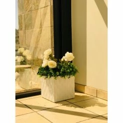 KANTE 12 in. H Square Pure White Concrete/Fiberglass Indoor Outdoor Elegant Retro Planter -KANTE Sales pure white kante plant pots osf0201b c80011 4f 1000
