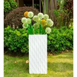 KANTE 23.6 in. H Square Pure White Concrete/Fiberglass Indoor Outdoor Elegant Retro Tall Planter