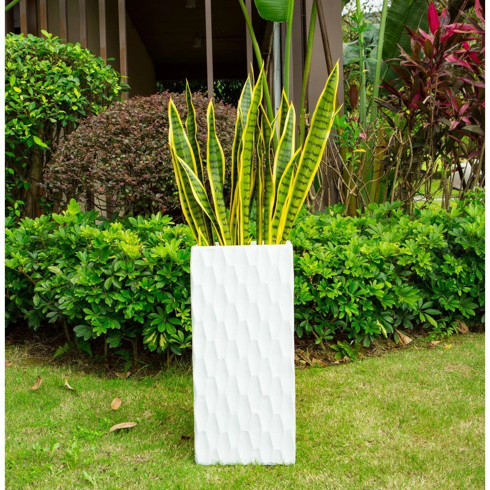 KANTE 27.6 in. H Square Pure White Concrete/Fiberglass Indoor Outdoor Elegant Retro Tall Planter 6 KANTE 27.6 in. H Square Pure White Concrete/Fiberglass Indoor Outdoor Elegant Retro Tall Planter - Image 4