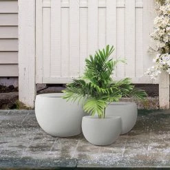 KANTE 20 in., 16 in. and 12 in. W Pure White Concrete Round Elegant Planters (Set of 3), Outdoor Indoor Modern Planter Pots -KANTE Sales pure white kante plant pots rc0049abc c80011 44 1000