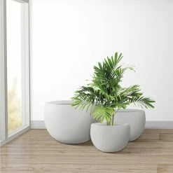 KANTE 20 in., 16 in. and 12 in. W Pure White Concrete Round Elegant Planters (Set of 3), Outdoor Indoor Modern Planter Pots -KANTE Sales pure white kante plant pots rc0049abc c80011 76 1000