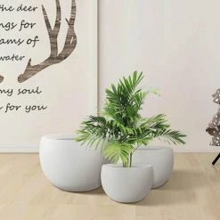 KANTE 20 in., 16 in. and 12 in. W Pure White Concrete Round Elegant Planters (Set of 3), Outdoor Indoor Modern Planter Pots -KANTE Sales pure white kante plant pots rc0049abc c80011 c3 1000
