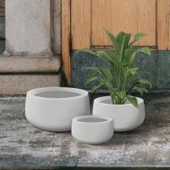 KANTE 19.6 in., 15.7 in. & 11.8 in. W Round Pure White Concrete Elegant Planters Set of 3, Outdoor Indoor w/Drainage Holes -KANTE Sales pure white kante plant pots rc0051abc c80011 44 1000