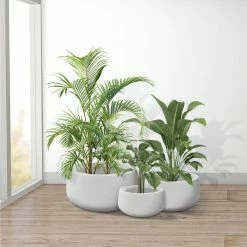 KANTE 19.6 in., 15.7 in. & 11.8 in. W Round Pure White Concrete Elegant Planters Set of 3, Outdoor Indoor w/Drainage Holes -KANTE Sales pure white kante plant pots rc0051abc c80011 4f 1000