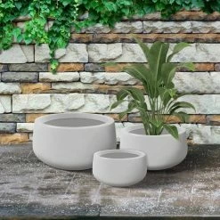 KANTE 19.6 in., 15.7 in. & 11.8 in. W Round Pure White Concrete Elegant Planters Set of 3, Outdoor Indoor w/Drainage Holes -KANTE Sales pure white kante plant pots rc0051abc c80011 76 1000
