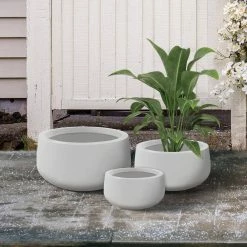 KANTE 19.6 in., 15.7 in. & 11.8 in. W Round Pure White Concrete Elegant Planters Set of 3, Outdoor Indoor w/Drainage Holes -KANTE Sales pure white kante plant pots rc0051abc c80011 fa 1000