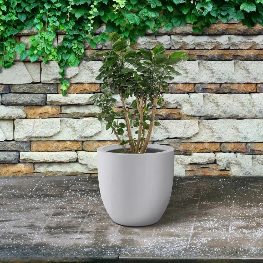 KANTE 13.39 in. x 12.6 in. Round Pure White Lightweight Concrete and Fiberglass Indoor Outdoor Planter with Drainage Hole 4 KANTE 13.39 in. x 12.6 in. Round Pure White Lightweight Concrete and Fiberglass Indoor Outdoor Planter with Drainage Hole - Image 2