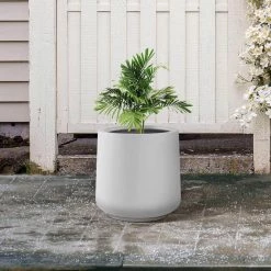 KANTE 17.3 in. H Round Pure White Concrete Planter, Outdoor Indoor Large Planter Pots Containers with Drainage Holes -KANTE Sales pure white kante plant pots rf2015022b c80011 fa 1000