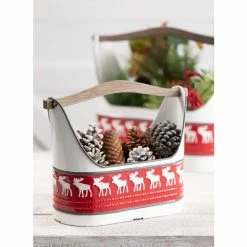 SULLIVANS Red and White Reindeer Metal Trugs with Wood Handles (Set of 2) -KANTE Sales red sullivans plant pots met1740 4f 1000