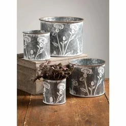 SULLIVANS Silver Metal Flower Patterned Planter (Set of 4) -KANTE Sales silver sullivans plant pots met1702 1f 1000