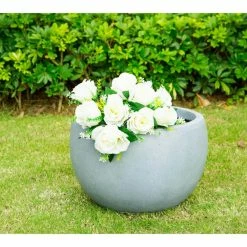 KANTE 12 in. W Round Slate Gray Concrete/Fiberglass Indoor Outdoor Modern Seamless Bowl Planter -KANTE Sales slate gray kante plant pots osc0049a c60611 44 1000