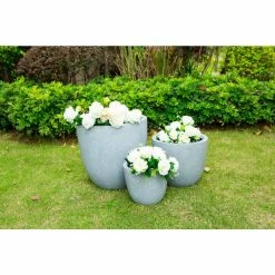 KANTE 18", 14" and 10"W Round Slate Gray Lightweight Concrete/Fiberglass Indoor Outdoor Elegant Seamless Planters (Set of 3) -KANTE Sales slate gray kante plant pots osc0050abc c60611 44 1000
