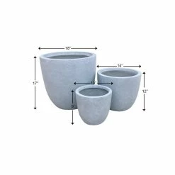 KANTE 18", 14" and 10"W Round Slate Gray Lightweight Concrete/Fiberglass Indoor Outdoor Elegant Seamless Planters (Set of 3) -KANTE Sales slate gray kante plant pots osc0050abc c60611 d4 1000
