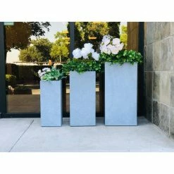 KANTE 28 in. x 24 in. and 20 in. H Square Slate Gray Concrete/Fiberglass Indoor Outdoor Modern Tall Planters -KANTE Sales slate gray kante plant pots osf0002abc c60611 1f 1000
