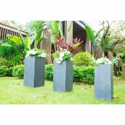 KANTE 28 in. x 24 in. and 20 in. H Square Slate Gray Concrete/Fiberglass Indoor Outdoor Modern Tall Planters -KANTE Sales slate gray kante plant pots osf0002abc c60611 4f 1000