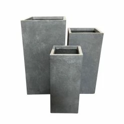 KANTE 28 in. x 24 in. and 20 in. H Square Slate Gray Concrete/Fiberglass Indoor Outdoor Modern Tall Planters -KANTE Sales slate gray kante plant pots osf0002abc c60611 c3 1000