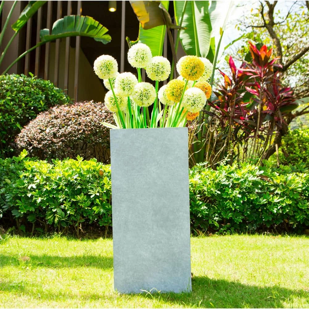 KANTE 24 in. H Square Slate Gray Concrete/Fiberglass Indoor Outdoor Elegant Tall Planter 5 KANTE 24 in. H Square Slate Gray Concrete/Fiberglass Indoor Outdoor Elegant Tall Planter - Image 3