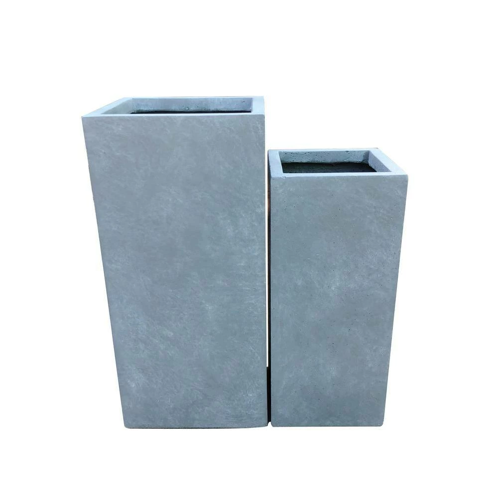 KANTE 28 in. and 24 in. H Square Slate Gray Concrete/Fiberglass Indoor Outdoor Modern Seamless Tall Planters (Set of 2) 4 KANTE 28 in. and 24 in. H Square Slate Gray Concrete/Fiberglass Indoor Outdoor Modern Seamless Tall Planters (Set of 2) - Image 2