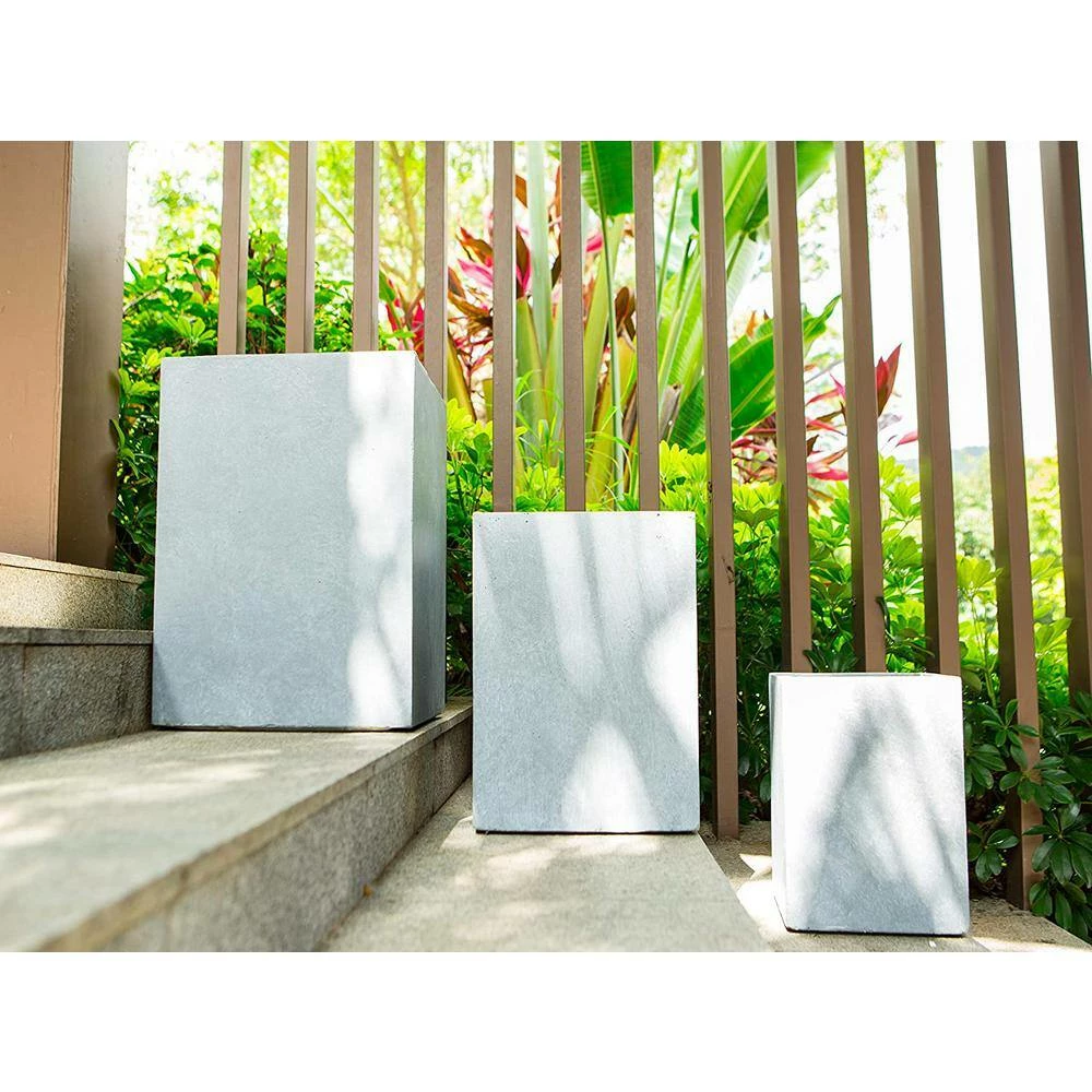 KANTE 19 in. x 16 in. and 13 in. H Square Slate Gray Concrete/Fiberglass Indoor Outdoor Elegant Planters (Set of 3) 6 KANTE 19 in. x 16 in. and 13 in. H Square Slate Gray Concrete/Fiberglass Indoor Outdoor Elegant Planters (Set of 3) - Image 4