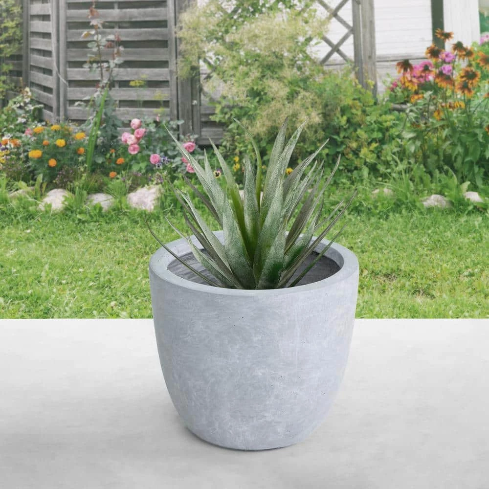 KANTE 12 in. Tall Slate Gray Lightweight Concrete Round Modern Outdoor Planter 7 KANTE 12 in. Tall Slate Gray Lightweight Concrete Round Modern Outdoor Planter - Image 5