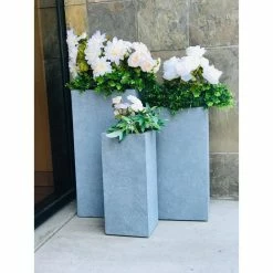 KANTE 28 in. Tall Slate Gray Lightweight Concrete Rectangle Modern Tapered Outdoor Planter (Set of 3) -KANTE Sales slate gray kante plant pots rf0002abc c60611 4f 1000