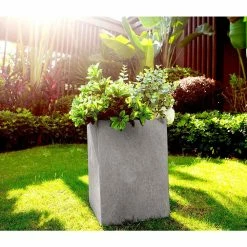 KANTE 19 in. H Square Weathered Concrete/Fiberglass Indoor Outdoor Modern Seamless Planter -KANTE Sales weathered concrete kante plant pots osf0007c c80021 2 1f 1000