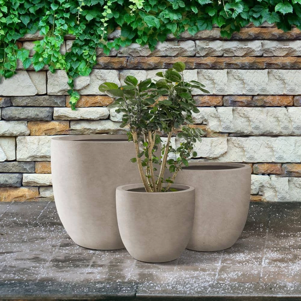 KANTE 20", 16.5" & 13.3"W Round Weathered Finish Concrete Planters Set of 3, Outdoor Indoor w/Drainage Hole & Rubber Plug 12 KANTE 20", 16.5" & 13.3"W Round Weathered Finish Concrete Planters Set of 3, Outdoor Indoor w/Drainage Hole & Rubber Plug - Image 10