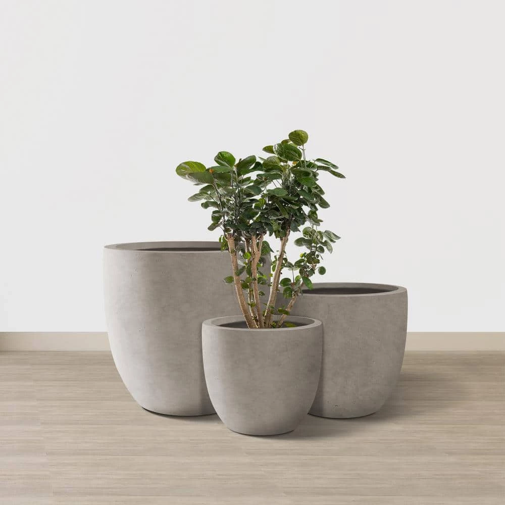 KANTE 20", 16.5" & 13.3"W Round Weathered Finish Concrete Planters Set of 3, Outdoor Indoor w/Drainage Hole & Rubber Plug 9 KANTE 20", 16.5" & 13.3"W Round Weathered Finish Concrete Planters Set of 3, Outdoor Indoor w/Drainage Hole & Rubber Plug - Image 7